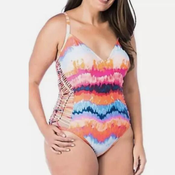 Kenneth Cole‎ Reaction Womens Tidal Wave One Piece Swimsuit Plus Size 2X New - Picture 10 of 12
